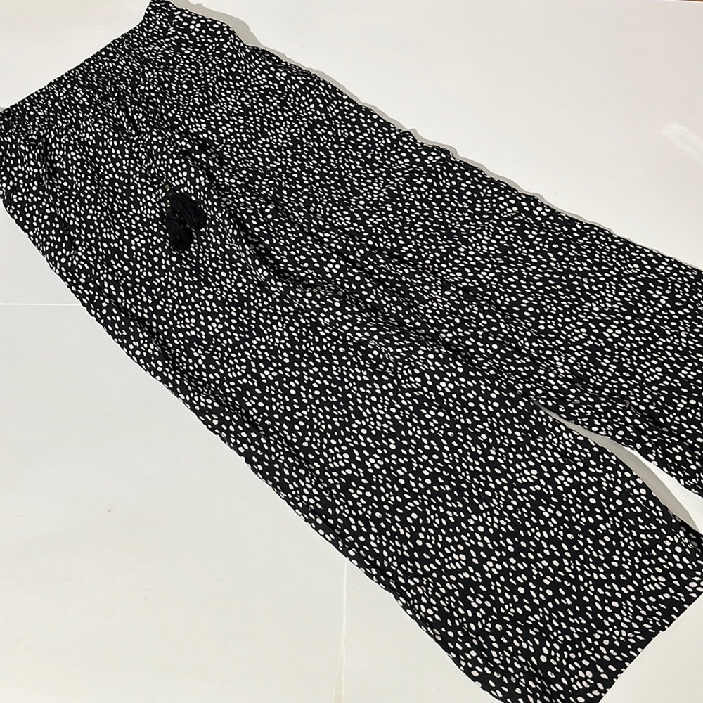 Kate & Sam black dot pant casual wide leg lounge drawstring pants NEW small